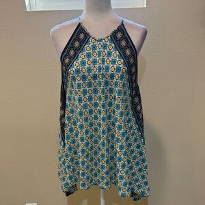Max Edition Blue and Yellow Geometric Halter Top-L